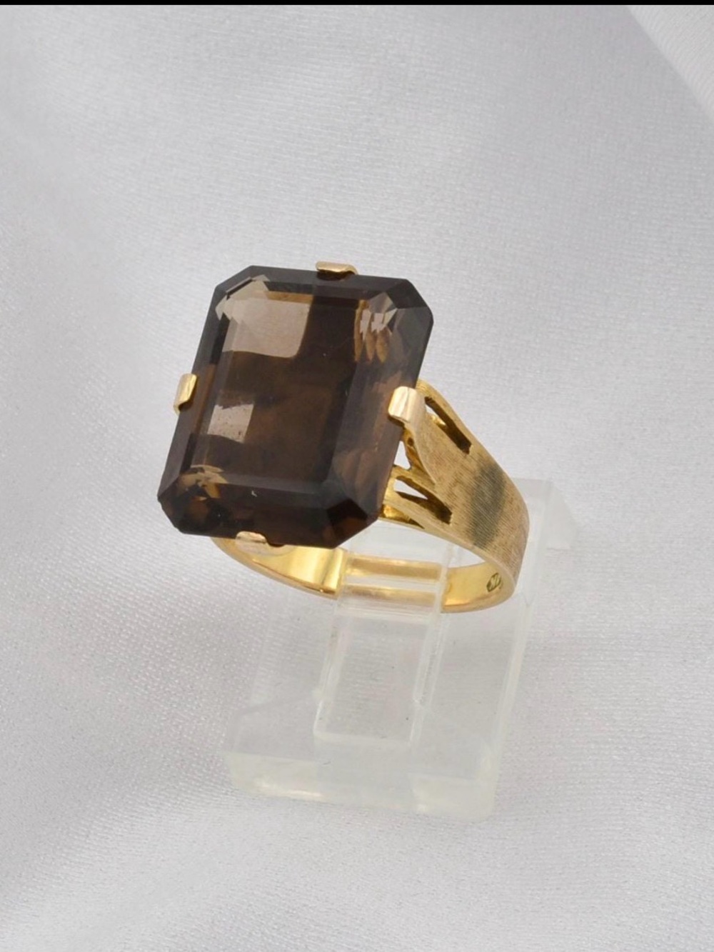 Vintage 9k Brushed Gold with Emerald-Cut Smoky Quartz Cocktail Ring